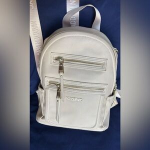 Steve Madden Cream Backpack with Structured Design and gold Accents